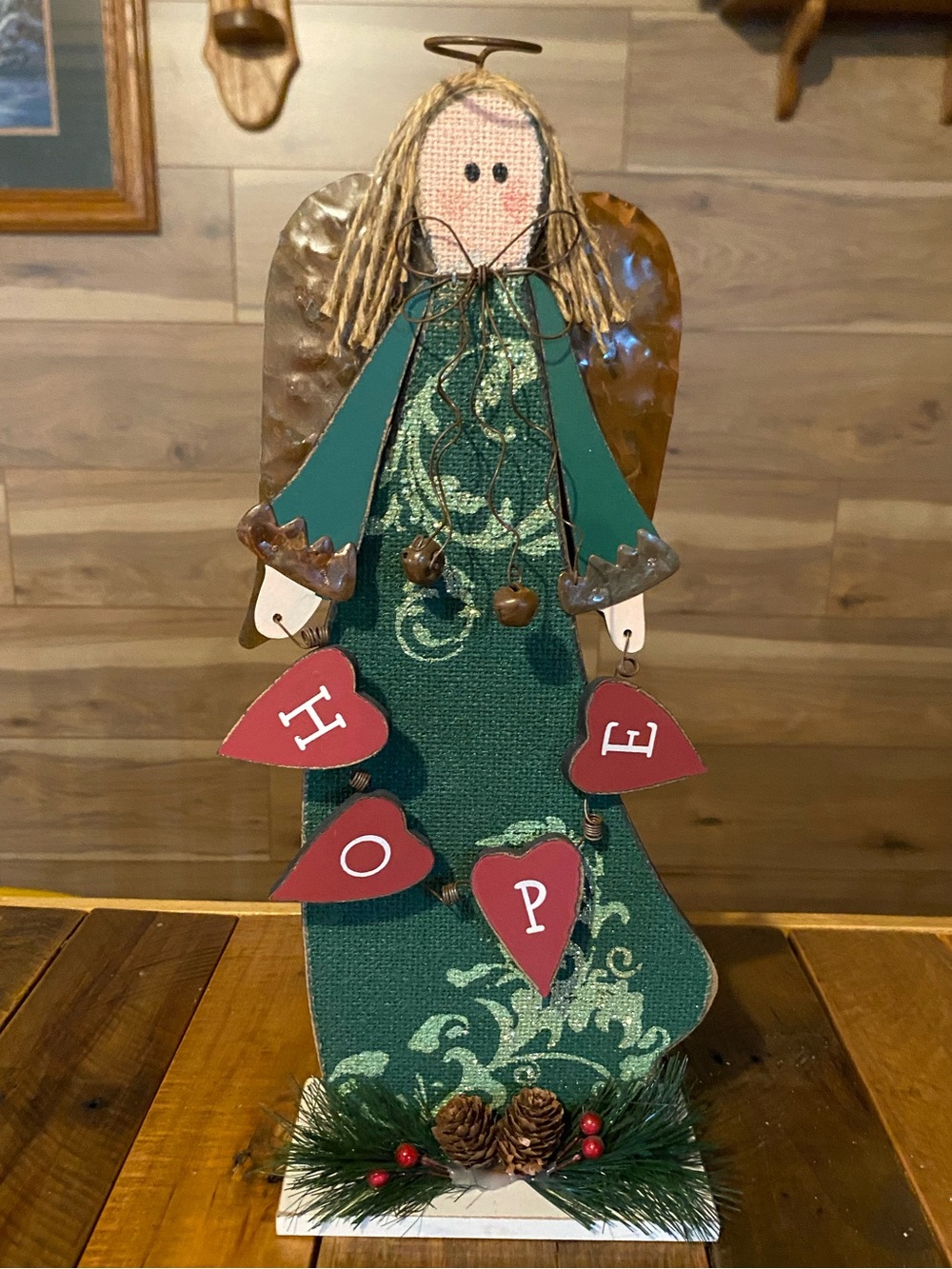 Handcrafted Green 'Hope' Angel Holiday Décor